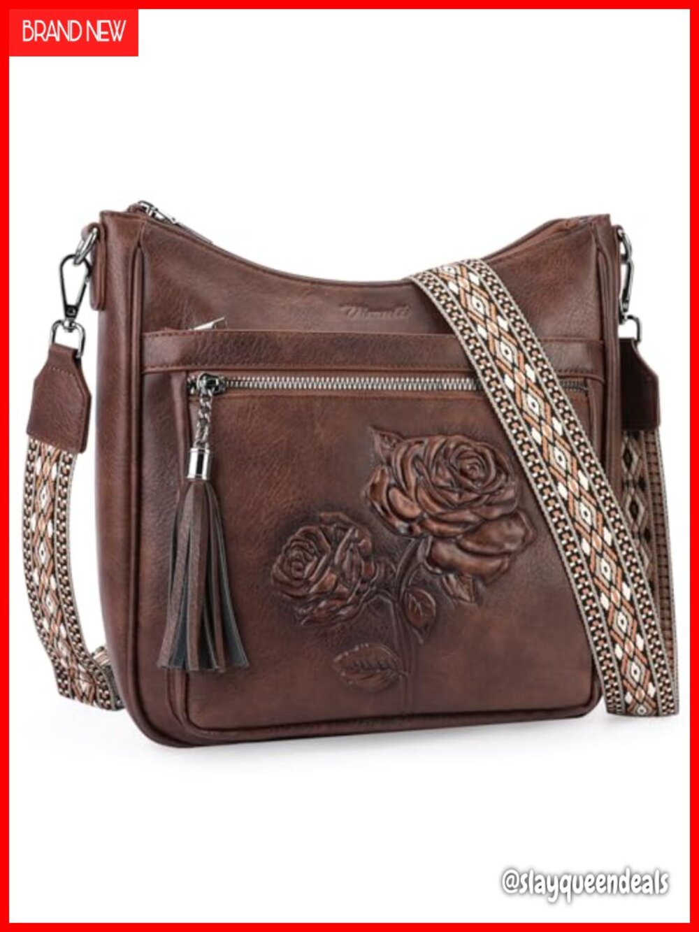 Vegan Leather Hobo Crossbody Bag Embossed Floral Women Purse